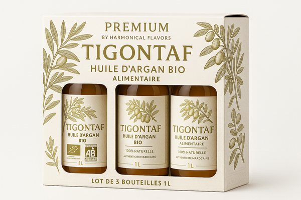Huile d'Argan Alimentaire BIO Tigontaf - Lot de 3 x 1L