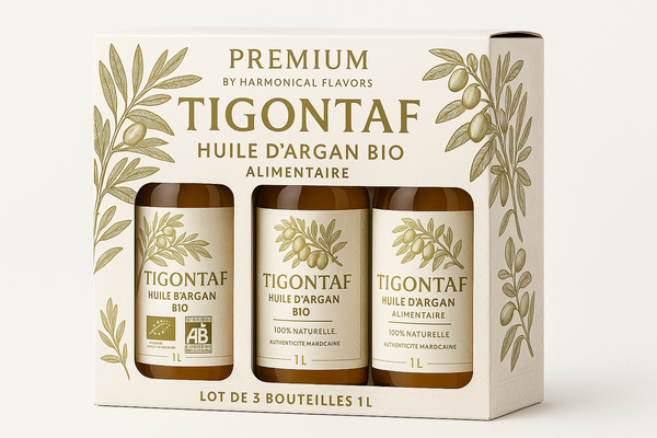 Huile d'Argan Alimentaire BIO Tigontaf - 100% PURE & NATURELLE - 1 Litre