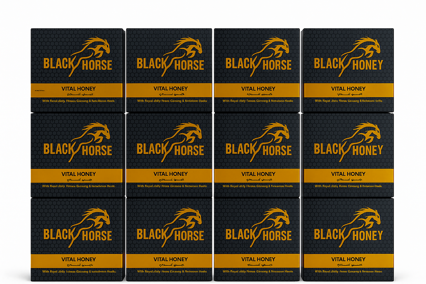 Image générée d'un lot de 12 produits Black Horse Vital Honey