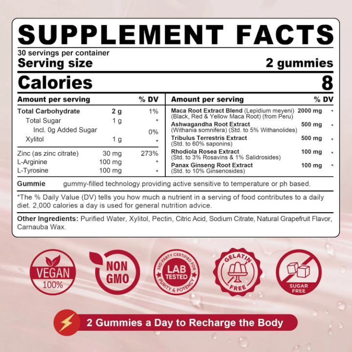 Maca 8-en-1 Gummies Énergie 120 | Force Extra Vitalité Premium