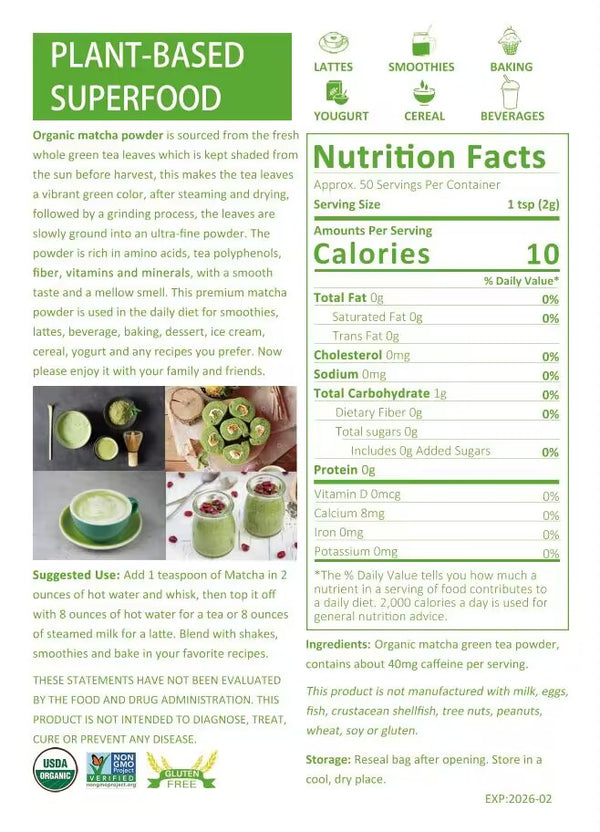 Thé Matcha Bio & Sans Gluten – 100 g | Harmonie des Saveurs & Pureté Naturelle