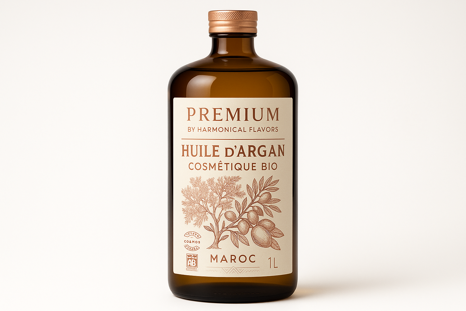 Bouteille Huile d'Argan Cosmétique Bio 1L - Étiquette Française