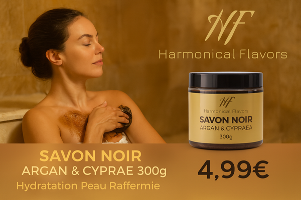 SAVON NOIR À L'HUILE D'ARGAN & CYPRAEA 300G - Version Rectifiée